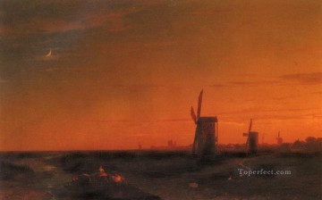 Paisaje de Ivan Aivazovsky con molinos de viento Paisaje marino Pinturas al óleo